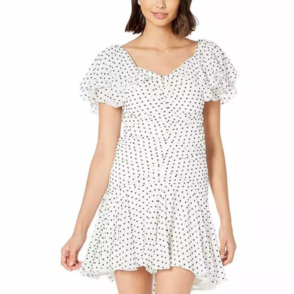 Bardot Jessi Polka Dot Dress White/Blackβ Ruched Bodice Size 6 Feminine Preppy